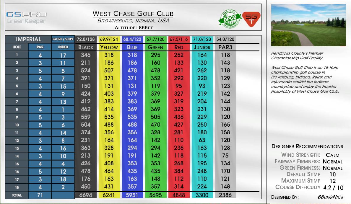 West Chase Golf Club scorecard
