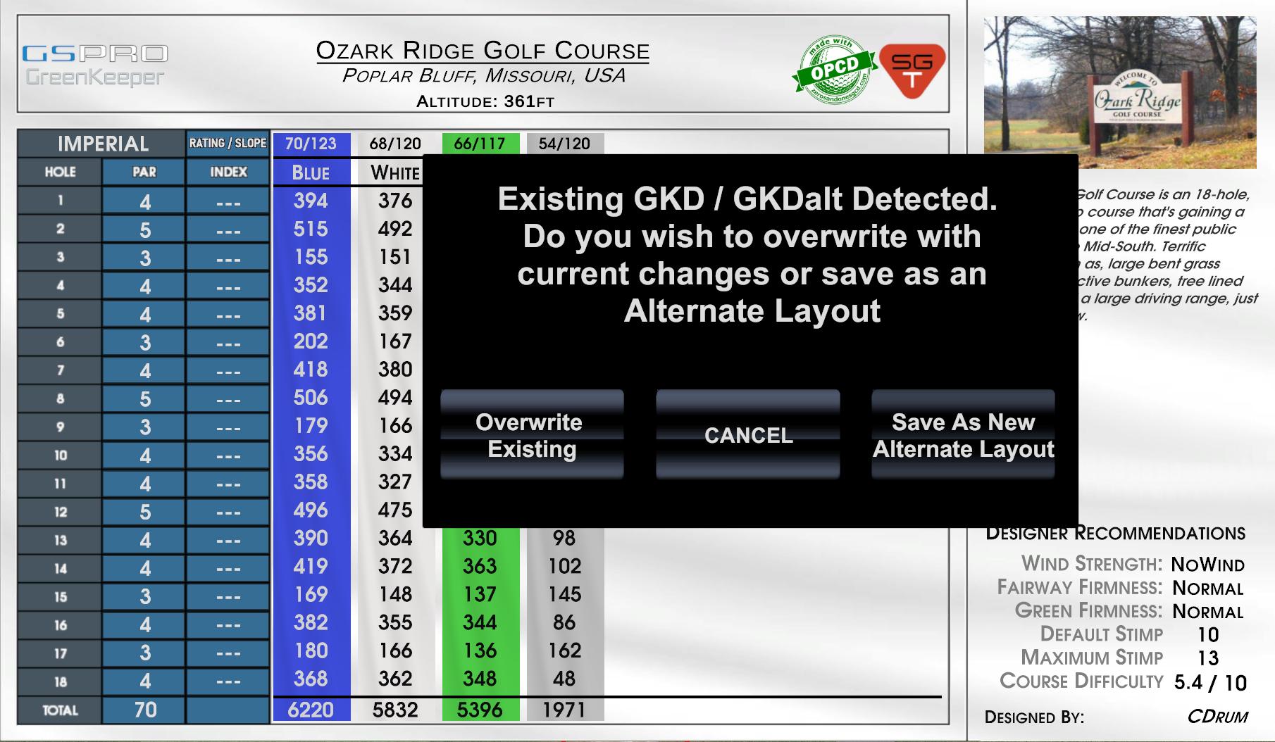 Ozark Ridge Golf Course scorecard