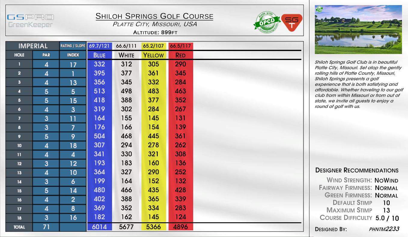 Shiloh Springs Golf Course scorecard