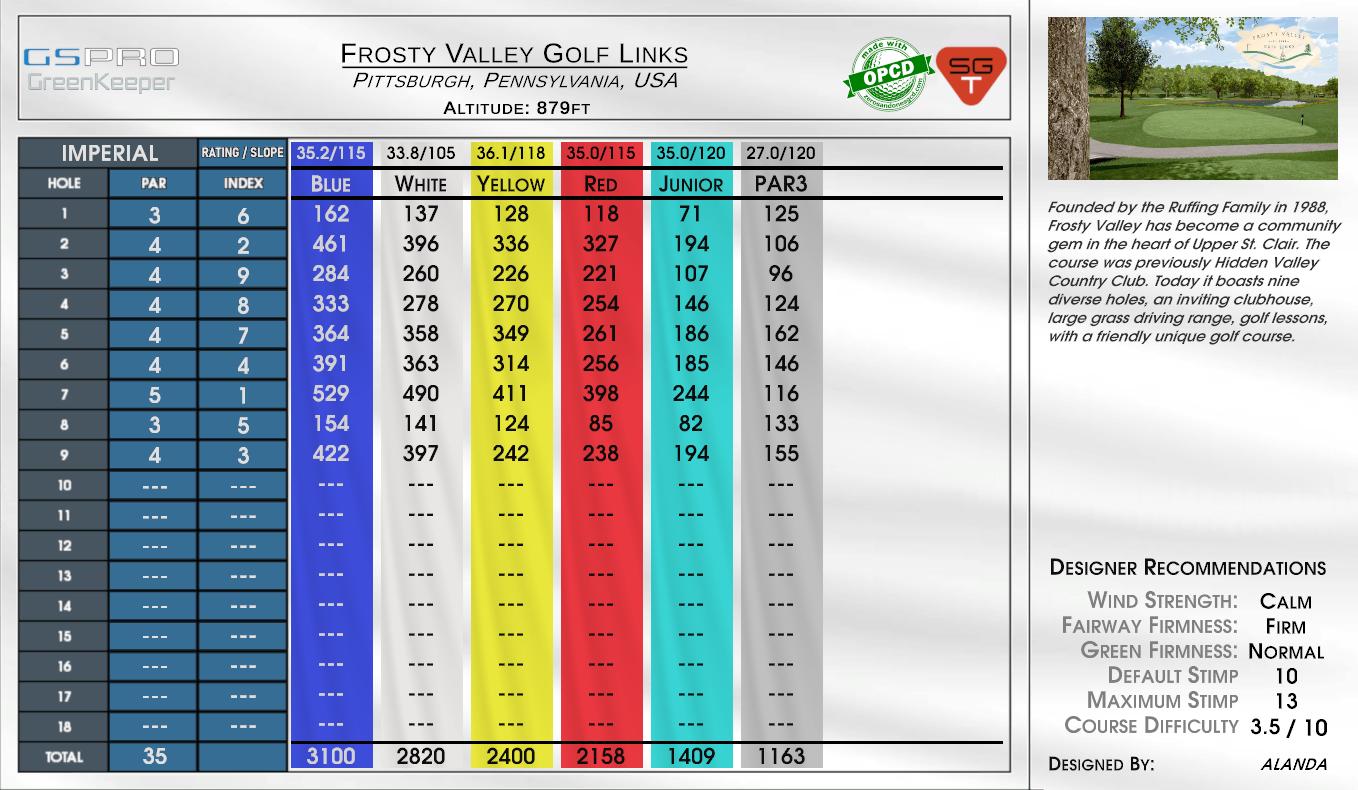 Frosty Valley Golf Links scorecard