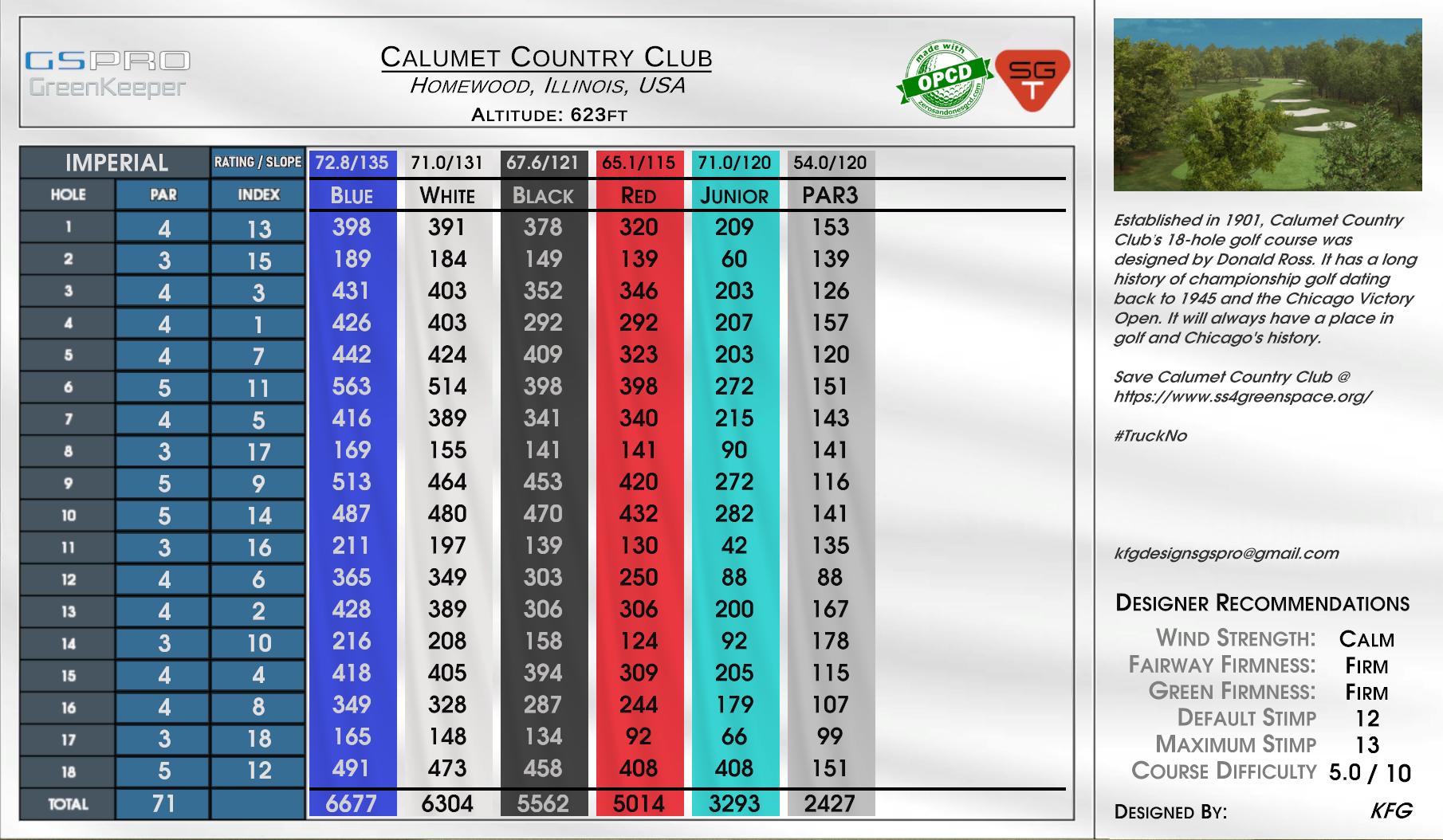 Calumet Country Club scorecard