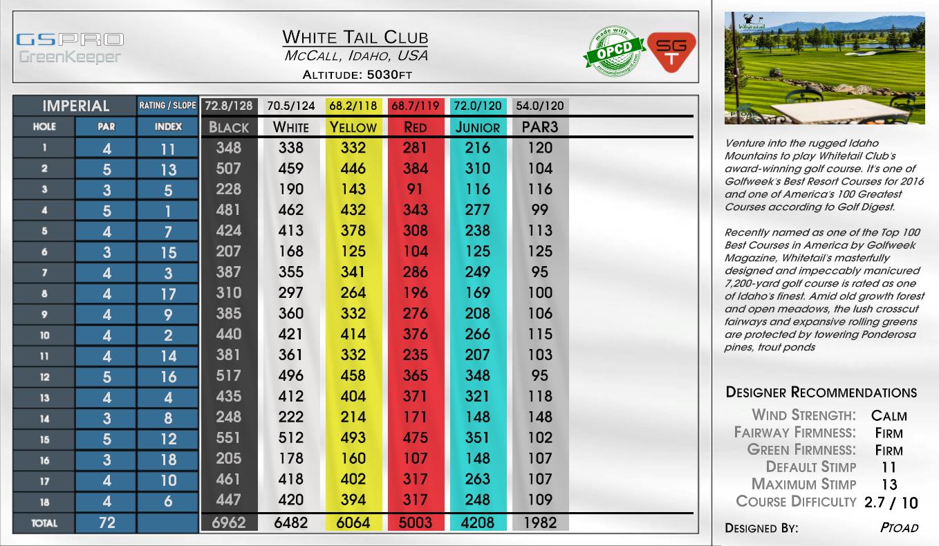 White Tail Club scorecard