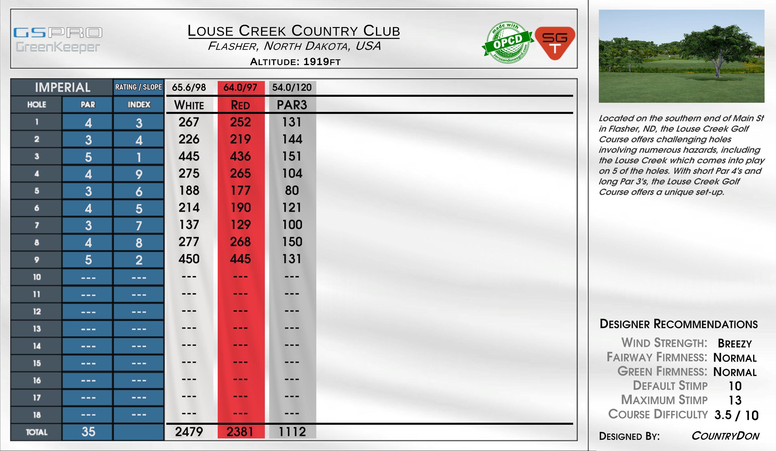Louse Creek Country Club scorecard