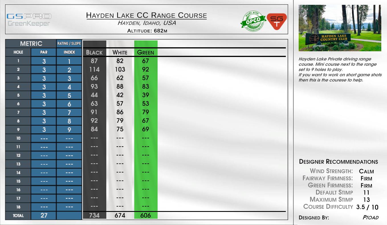 Hayden Lake CC Range Course scorecard