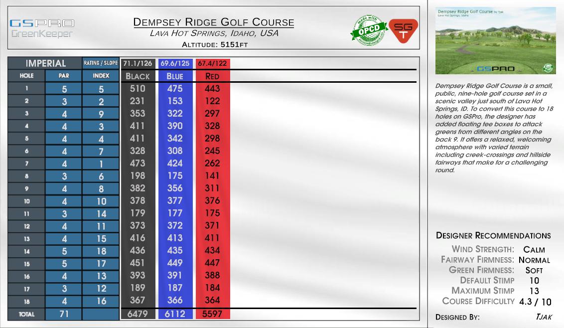 Dempsey Ridge Golf Course scorecard