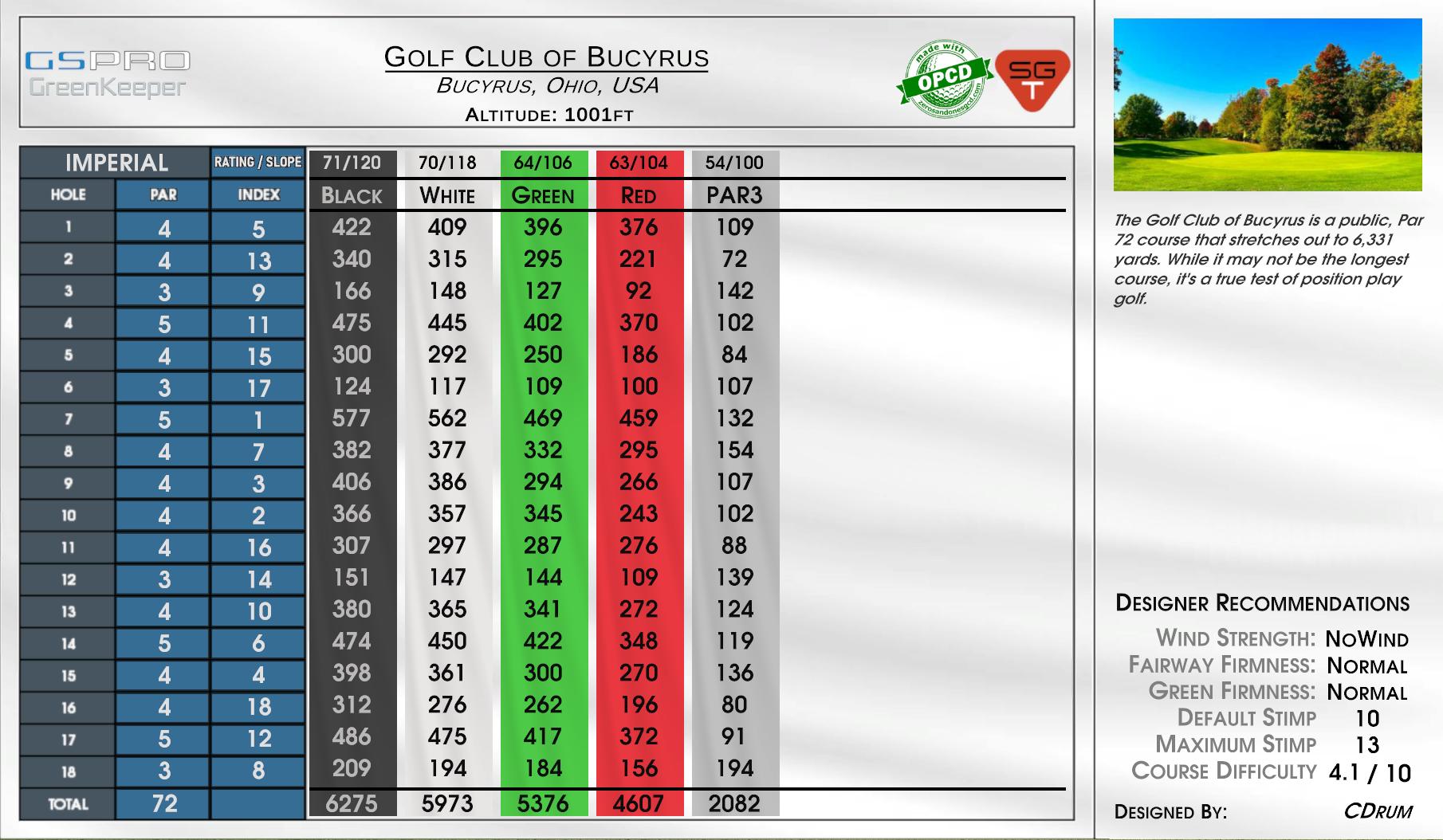 Golf Club of Bucyrus scorecard