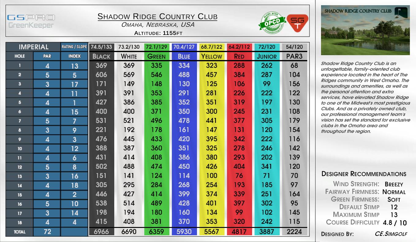 Shadow Ridge Country Club scorecard