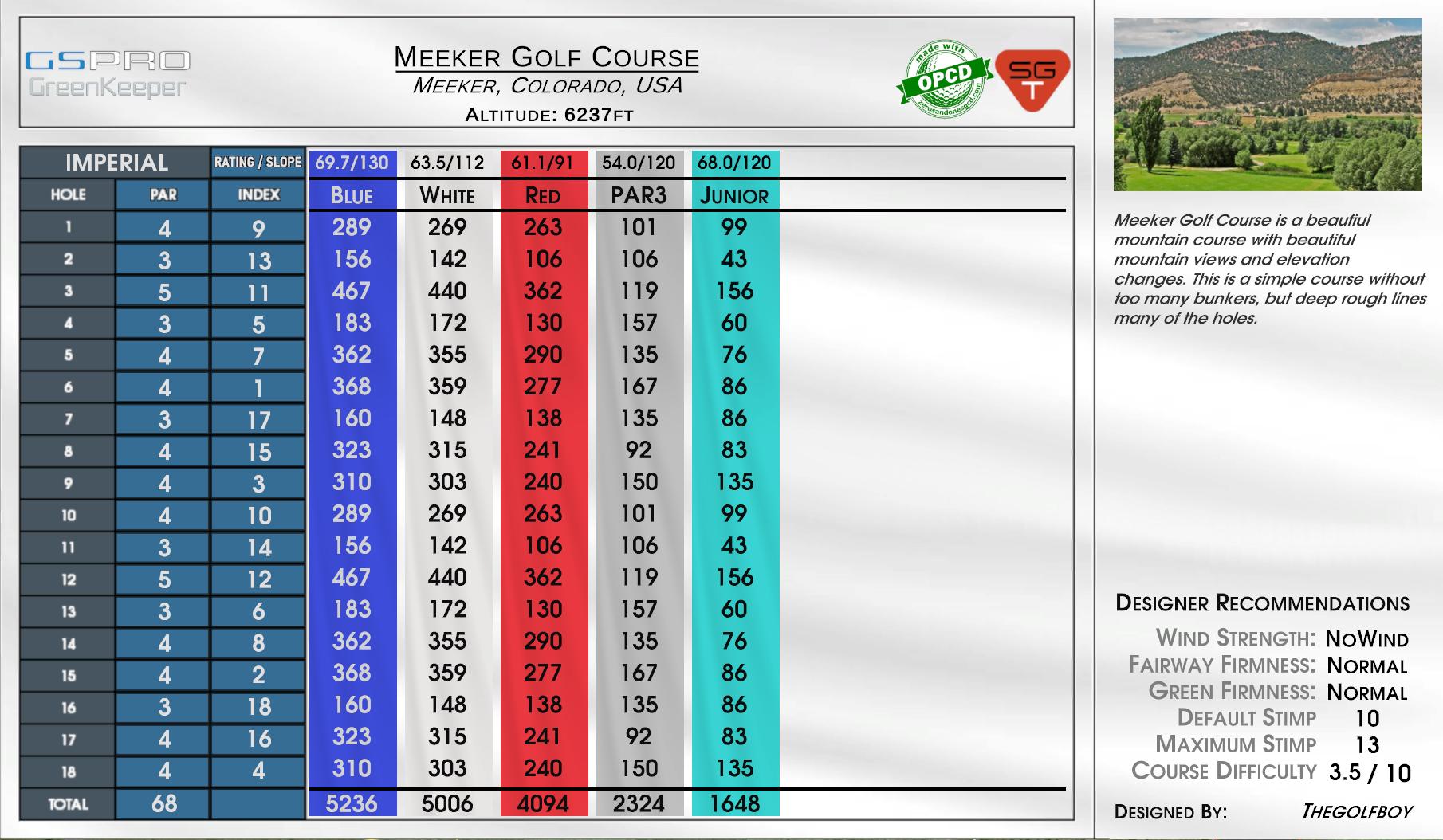 Meeker Golf Course scorecard