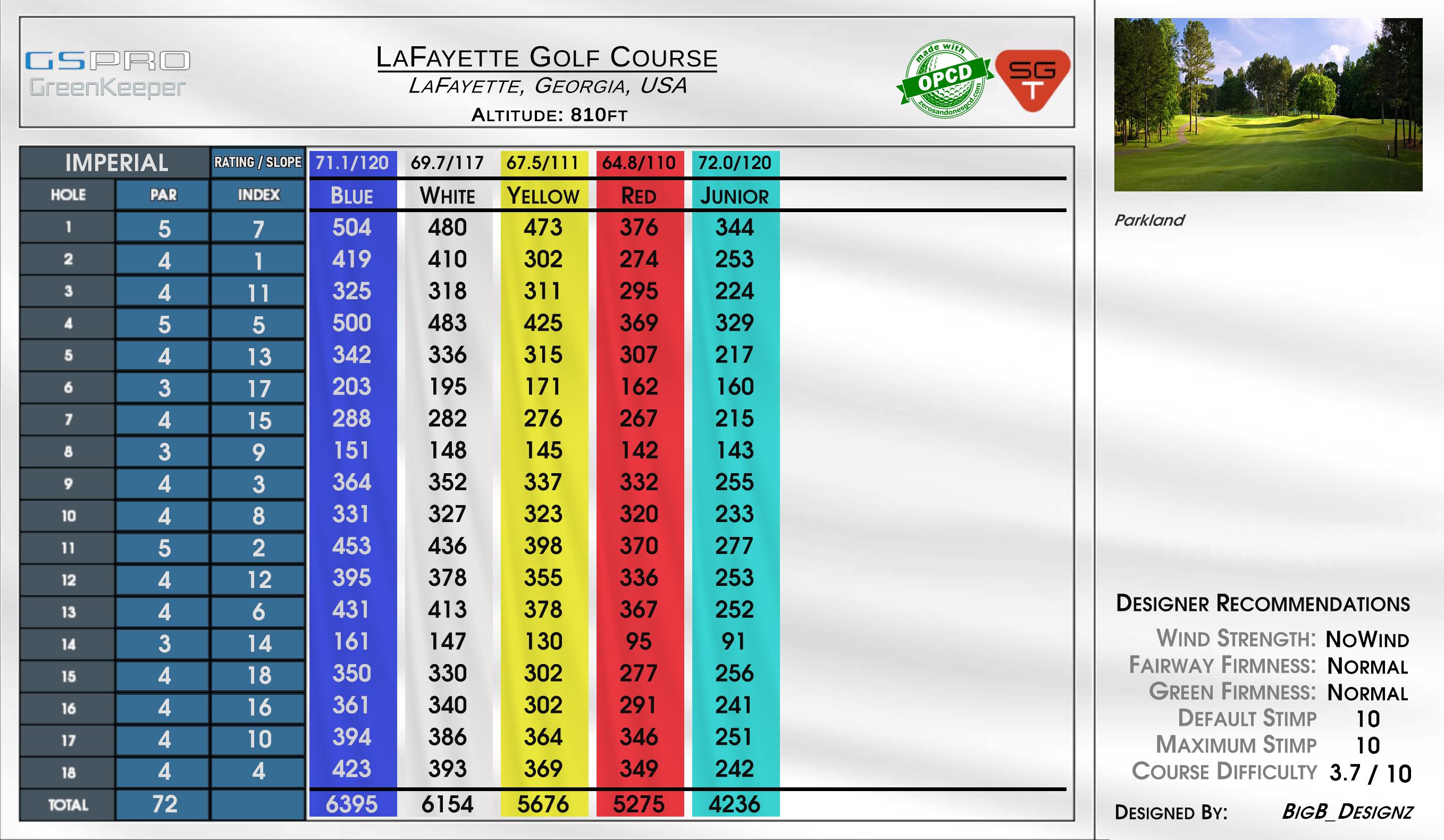 LaFayette Golf Course scorecard