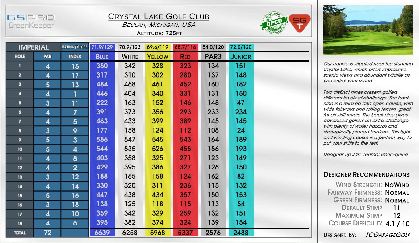 Crystal Lake Golf Club scorecard
