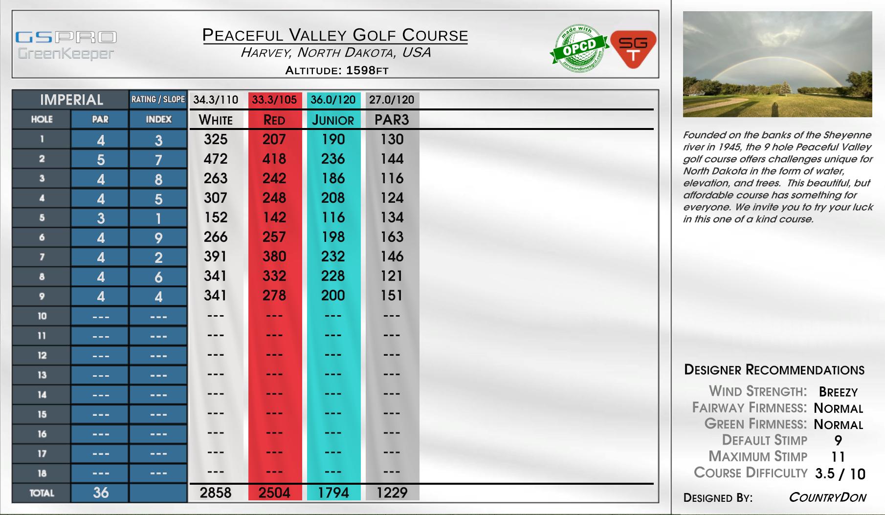 Peaceful Valley Golf Course scorecard