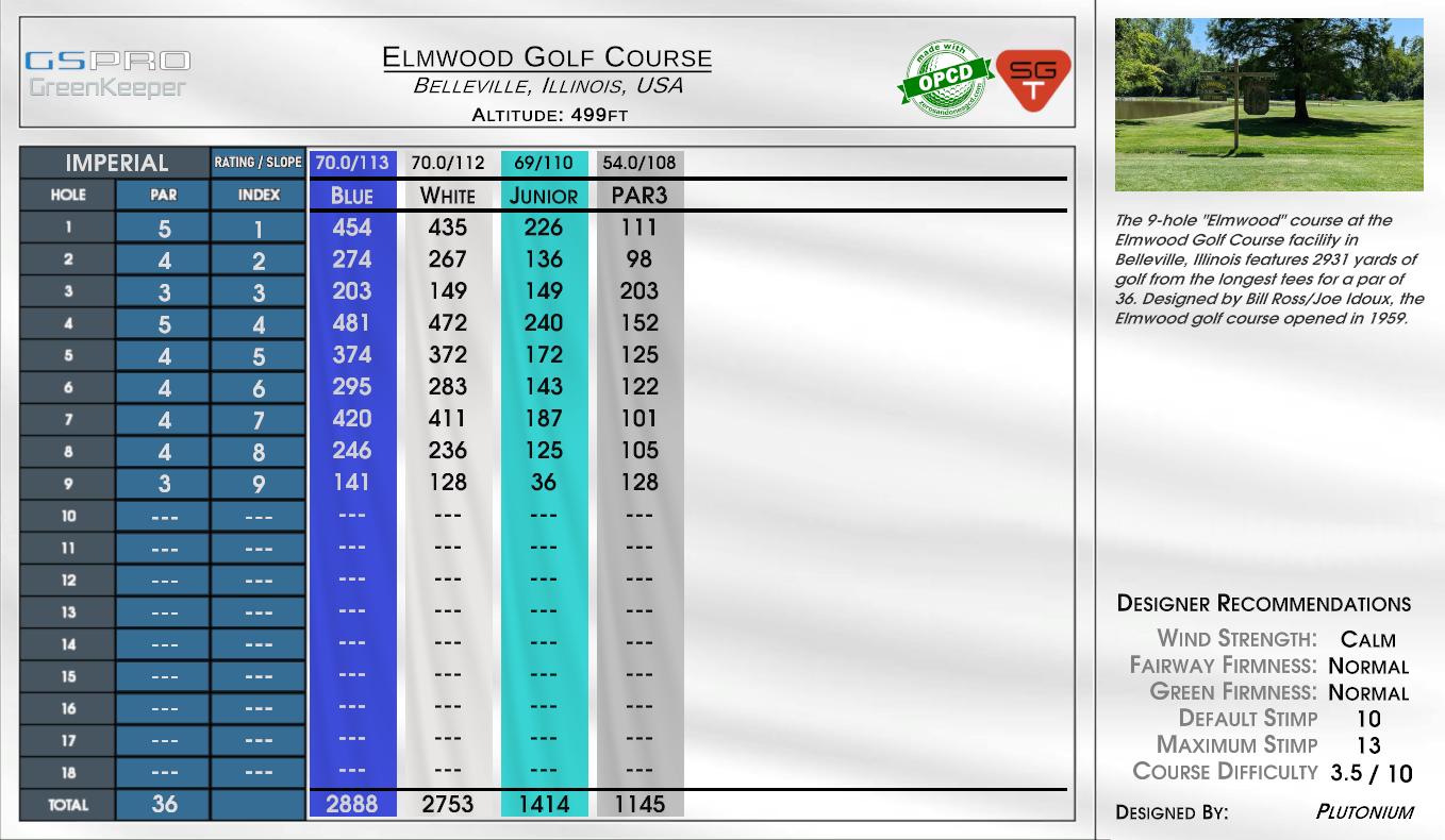 Elmwood Golf Course scorecard