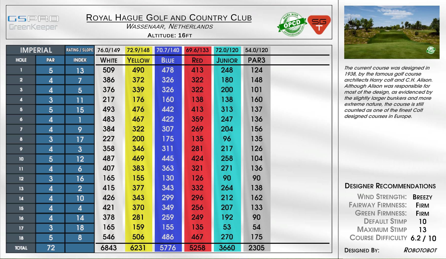 Royal Hague Golf and Country Club scorecard