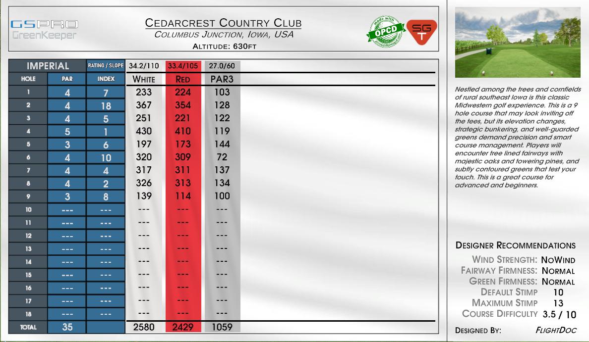 Cedarcrest Country Club scorecard