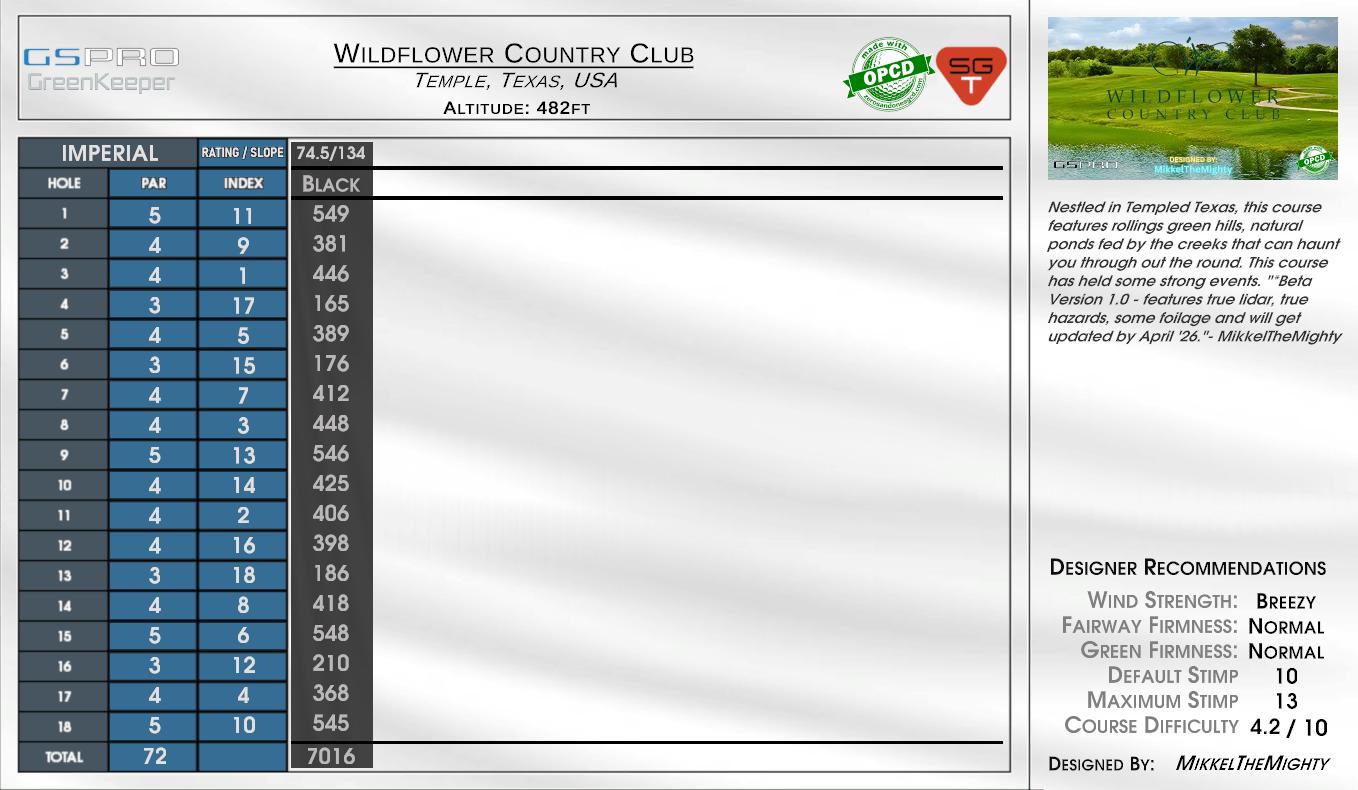 Wildflower Country Club scorecard