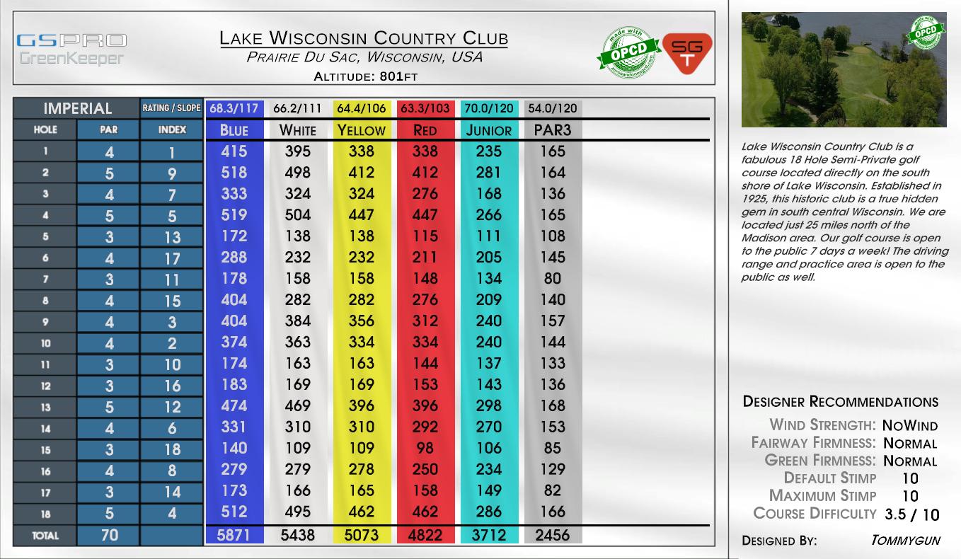 Lake Wisconsin Country Club scorecard