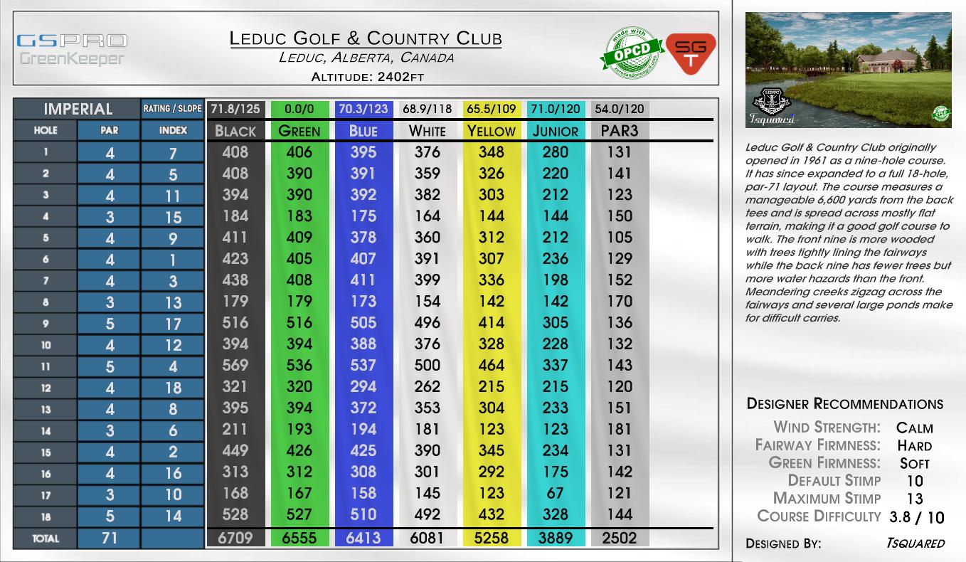 Leduc Golf & Country Club scorecard
