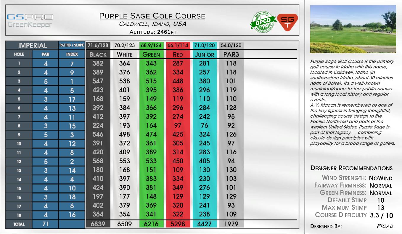Purple Sage Golf Course scorecard