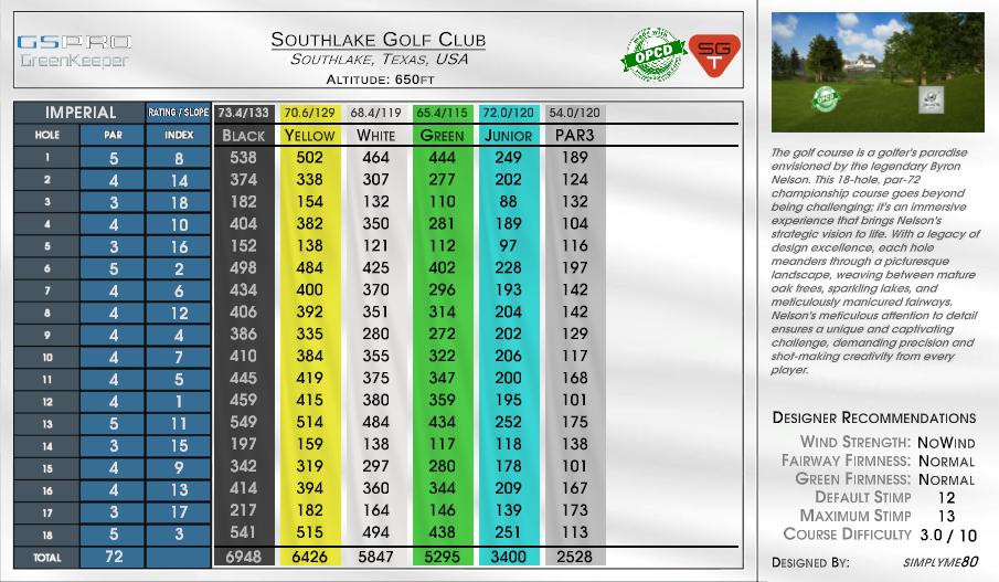 Southlake Golf Club scorecard
