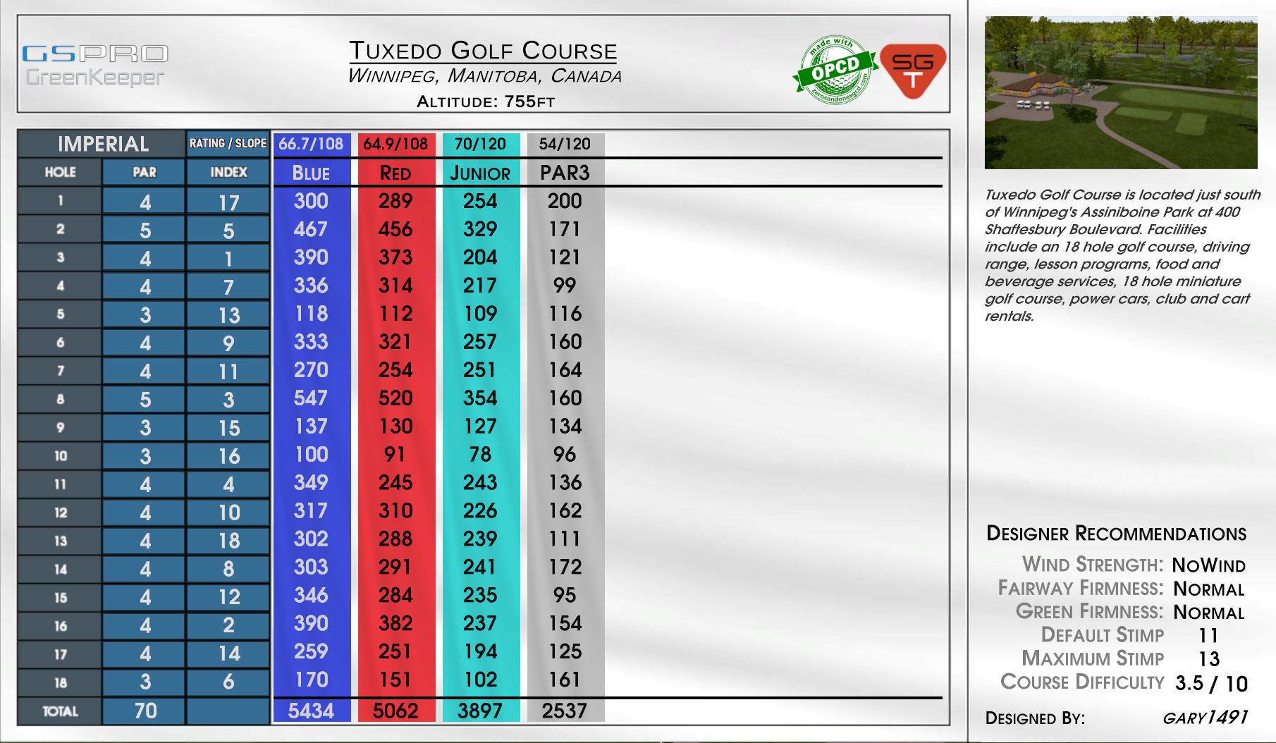 Tuxedo Golf Course scorecard