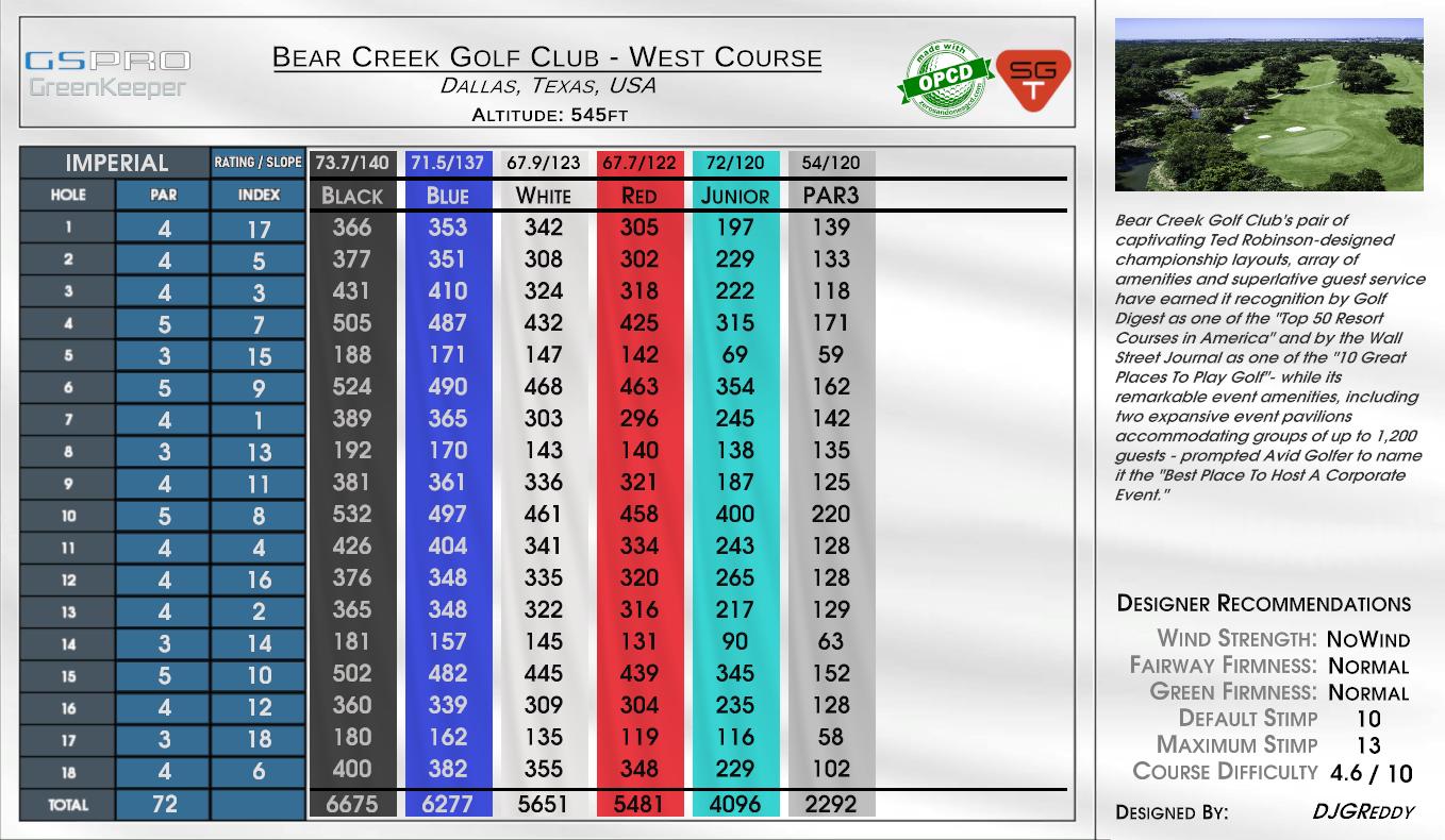 Bear Creek Golf Club – West Course scorecard