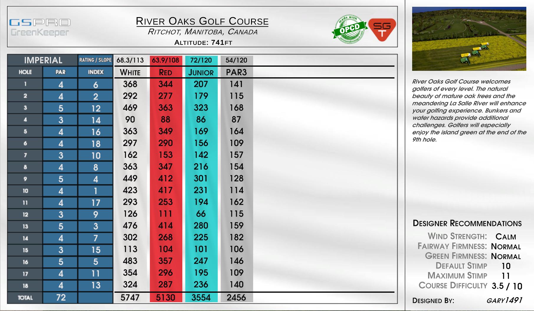 River Oaks Golf Course scorecard
