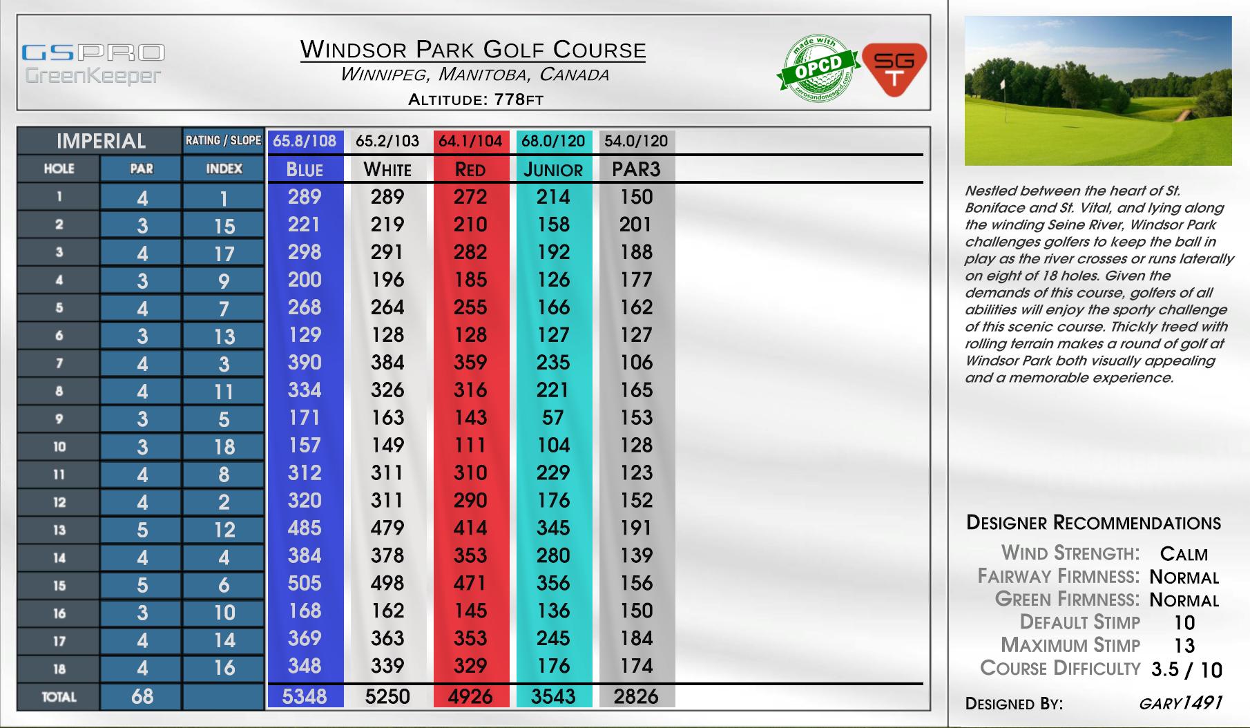 Windsor Park Golf Course scorecard