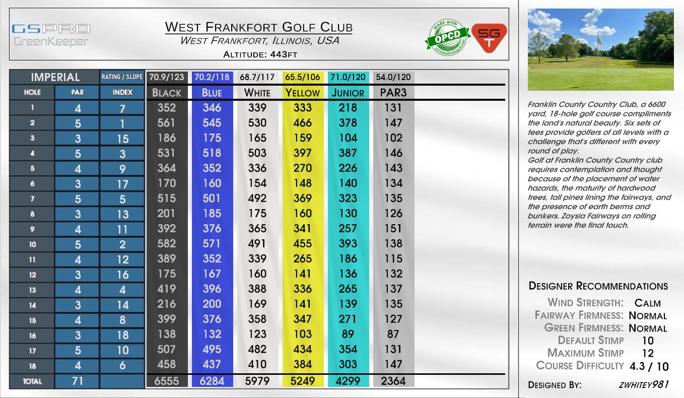 West Frankfort Golf Club scorecard