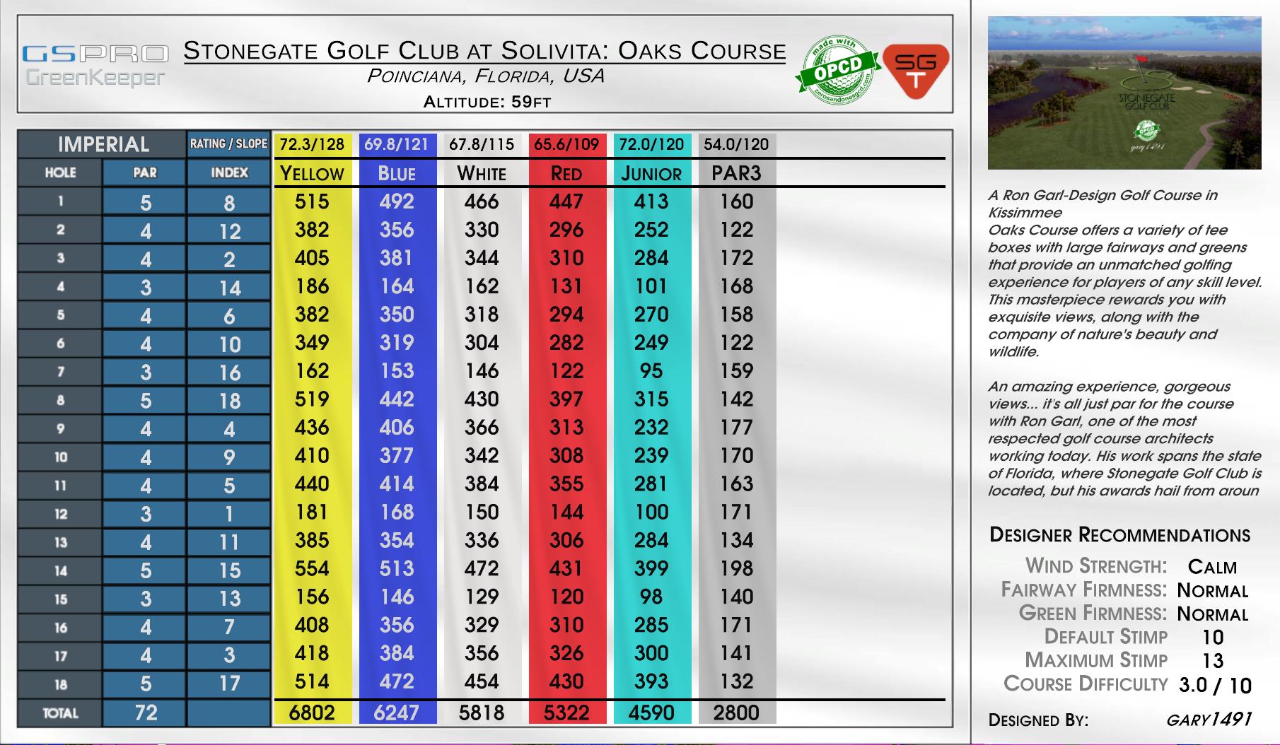 Stonegate Golf Club at Solivita: Oaks Course scorecard