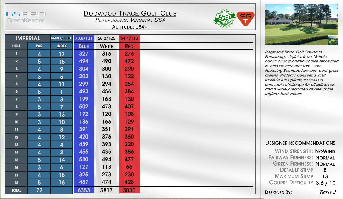 Dogwood Trace Golf Club scorecard