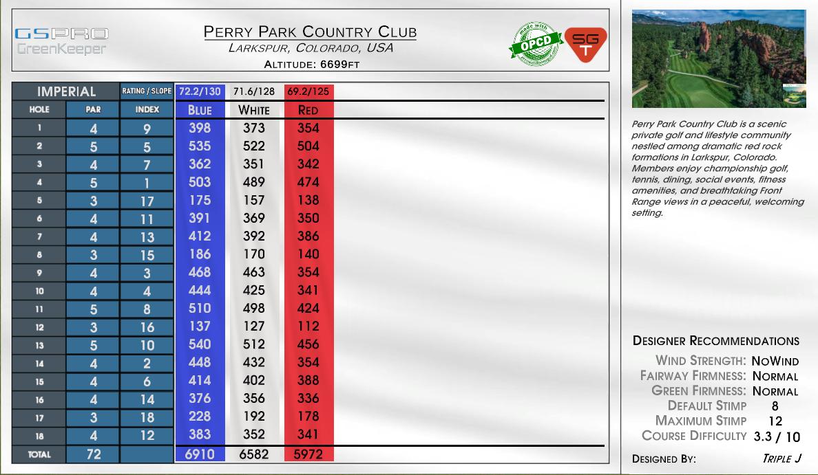 Perry Park Country Club scorecard