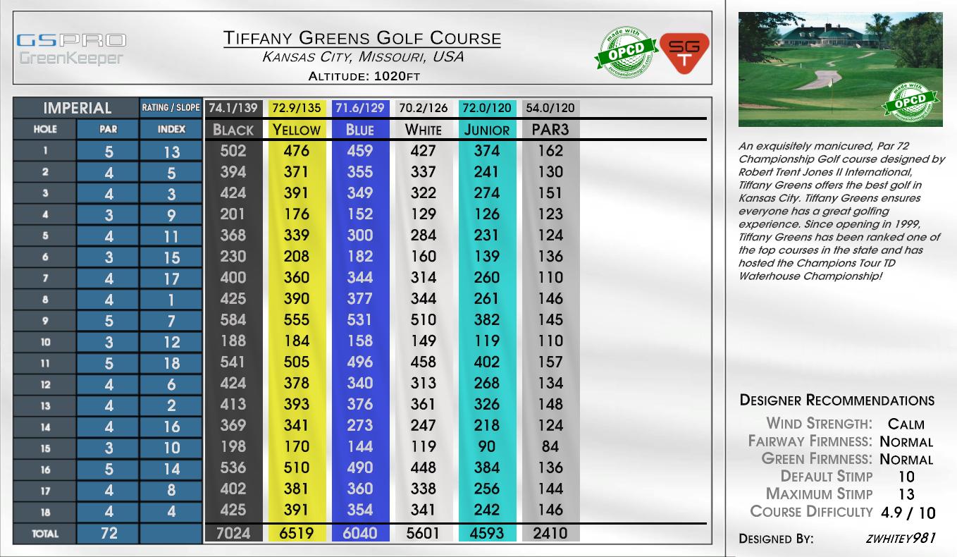 Tiffany Greens Golf Course scorecard
