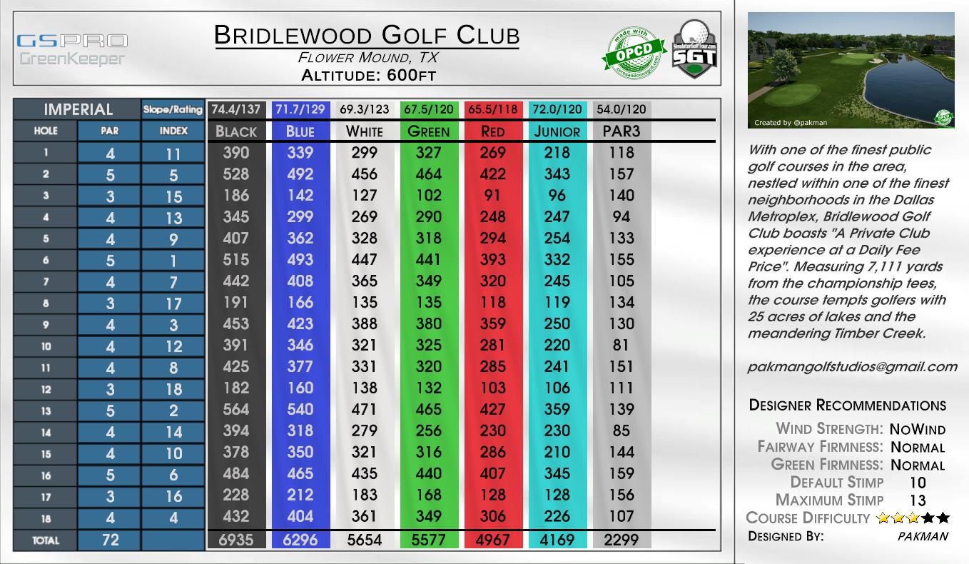 Bridlewood Golf Club scorecard