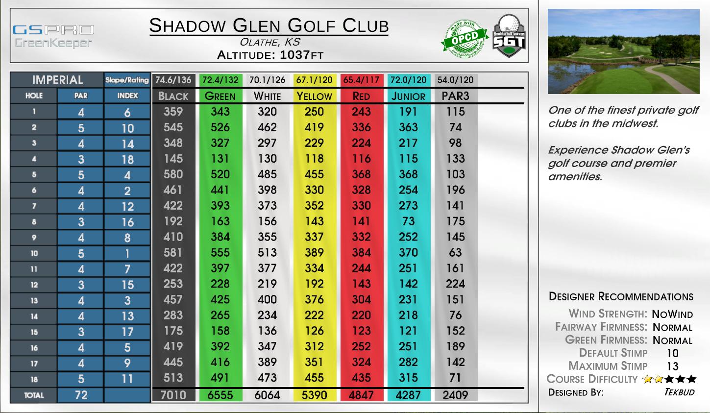 Shadow Glen Golf Club scorecard