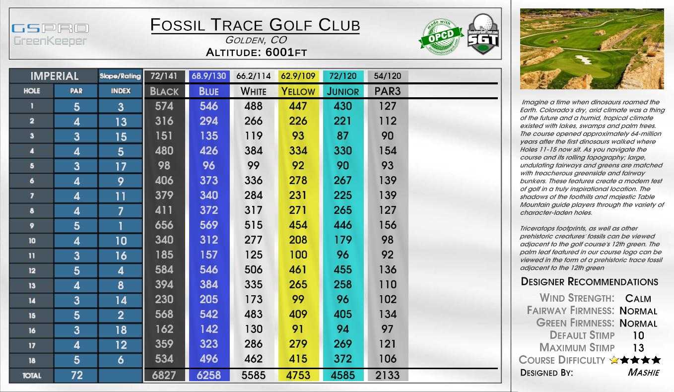 Fossil Trace Golf Club scorecard