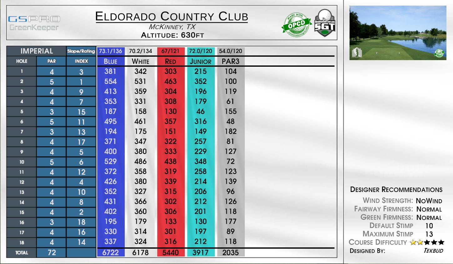 Eldorado Country Club scorecard