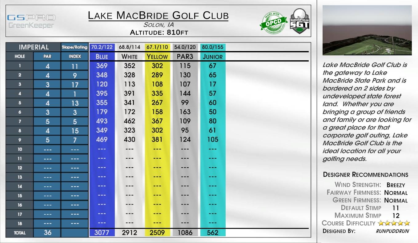 Lake Breeze Golf Club scorecard