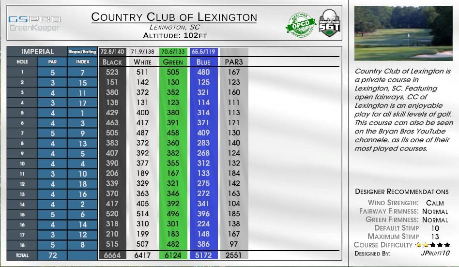 Country Club of Lexington scorecard