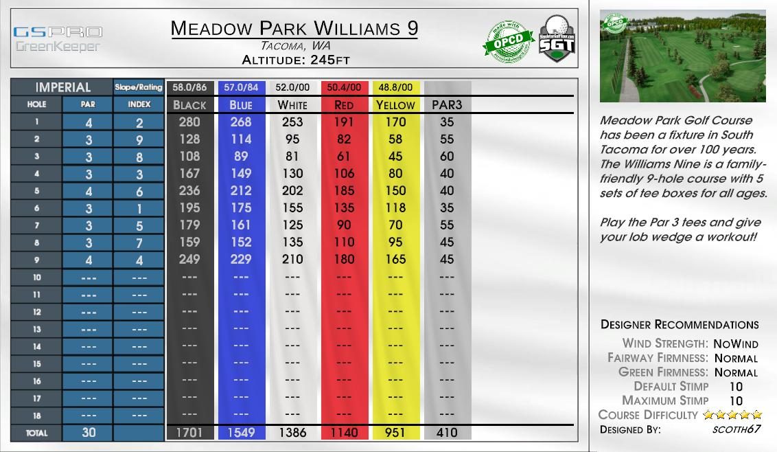 Meadow Park Williams 9 scorecard