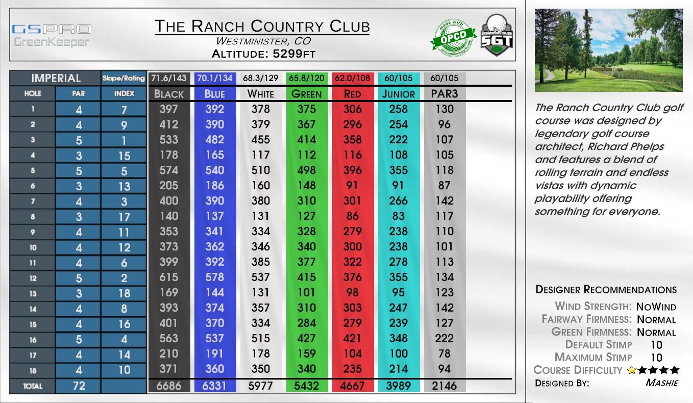 The Ranch Country Club scorecard