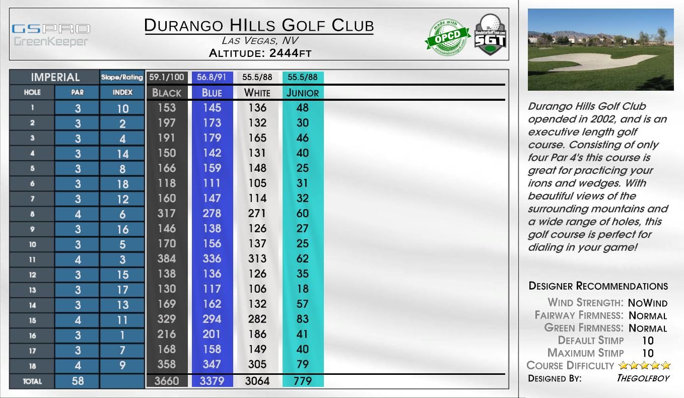 Durango HIlls Golf Club scorecard
