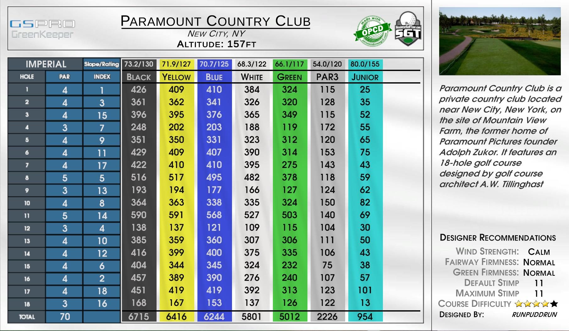 Paramount Country Club scorecard